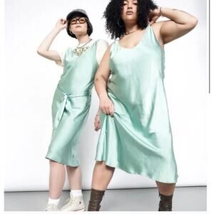 Wildfang The Empower Adjustable satin slip dress in sage size XS